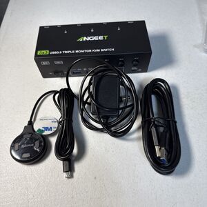 ANGEET KVM Switch 3 Monitors 3 Computers 8K@60Hz HDMI 4 USB 3.0 Ports Open Box